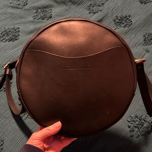 Portland Leather Goods Large Circle Crossbody Bag Smooth Black Leather
